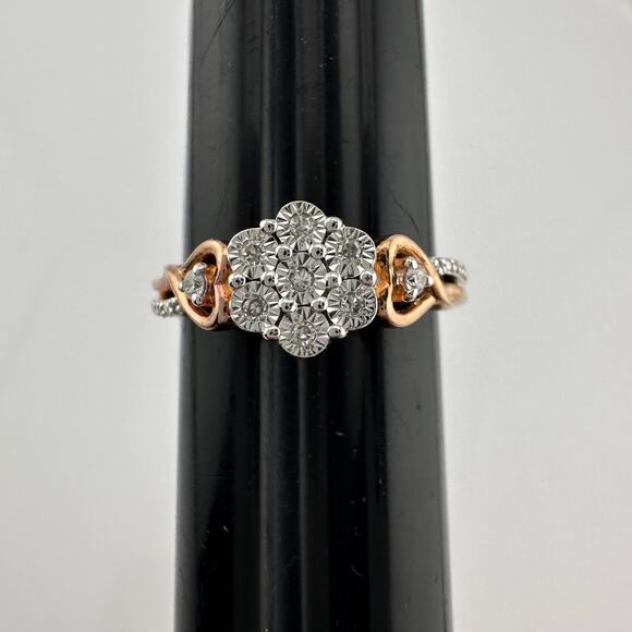 Two Tone Diamond Cluster Ring with Hearts on sides - size 7 - Picture 13 of 16